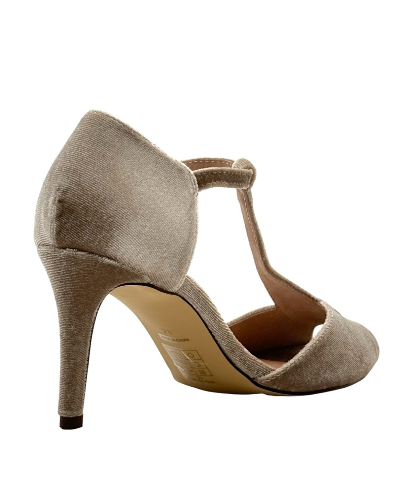 Chelsea Crew Cream T - Strap Velvet Blondie Heels - Unique Vintage - Womens, SHOES, HEELS