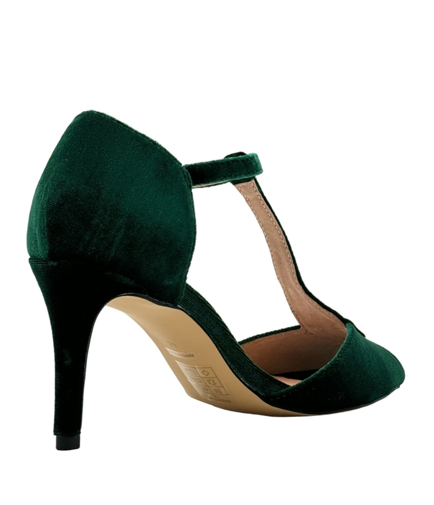 Chelsea Crew Emerald T - Strap Velvet Blondie Heels - Unique Vintage - Womens, SHOES, HEELS
