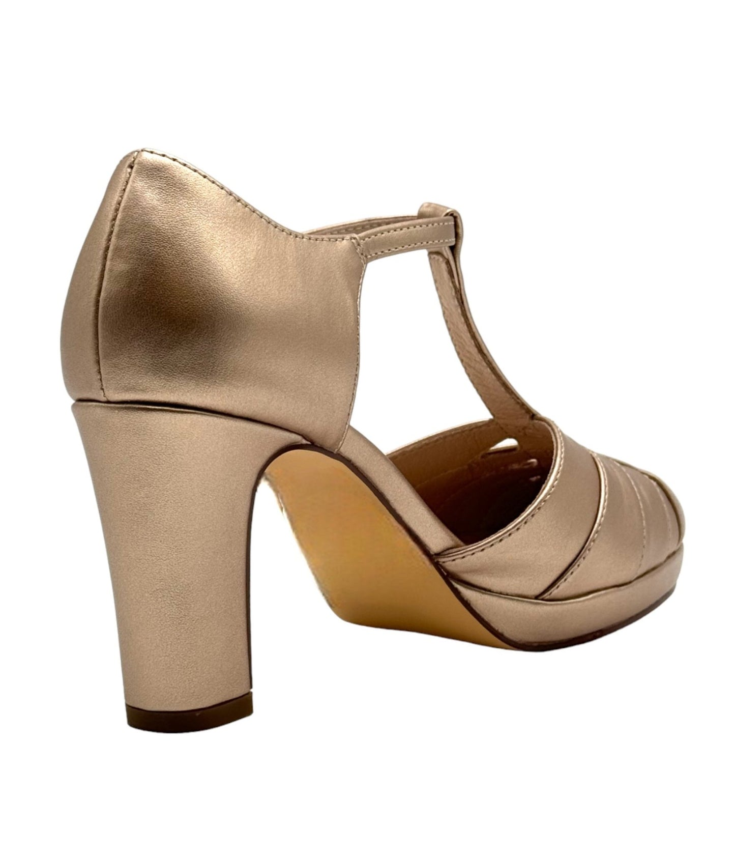 Chelsea Crew Gold T - Strap Francine Heels - Unique Vintage - Womens, SHOES, HEELS