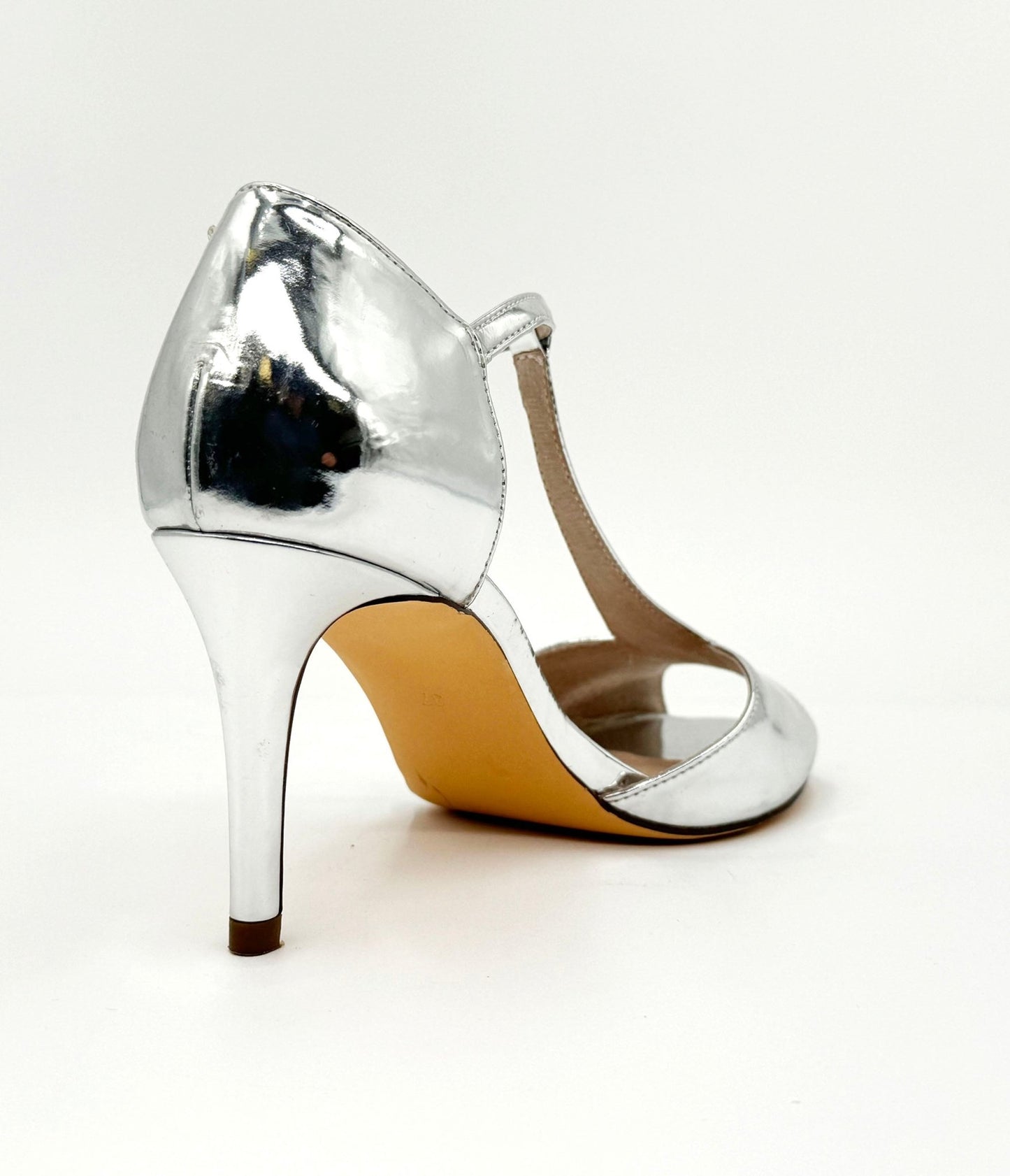 Chelsea Crew Metallic Silver T - Strap Blondie Heels - Unique Vintage - Womens, SHOES, HEELS
