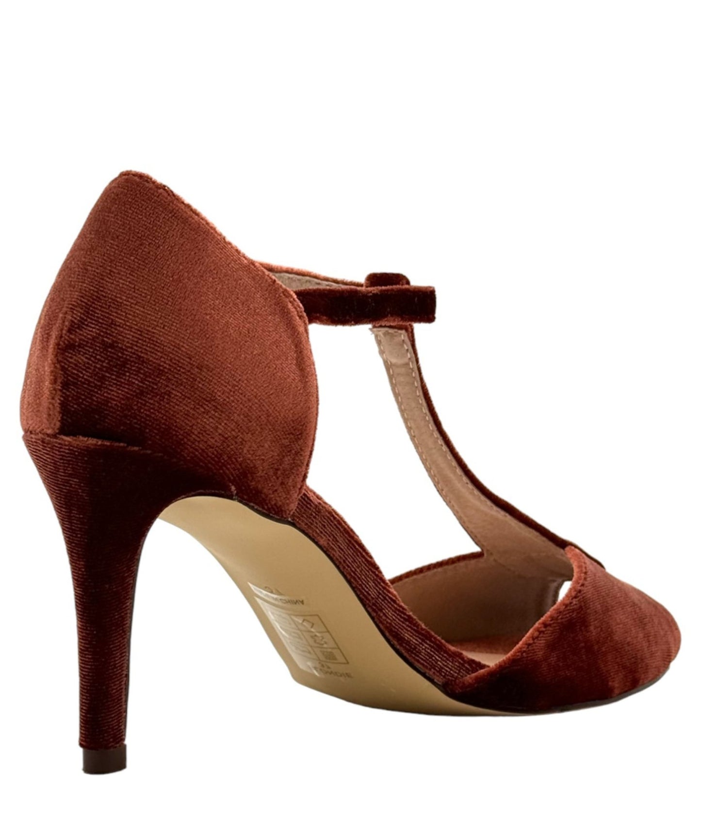 Chelsea Crew Rust T - Strap Velvet Blondie Heels - Unique Vintage - Womens, SHOES, HEELS