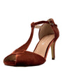 Chelsea Crew Rust T-Strap Velvet Blondie Heels