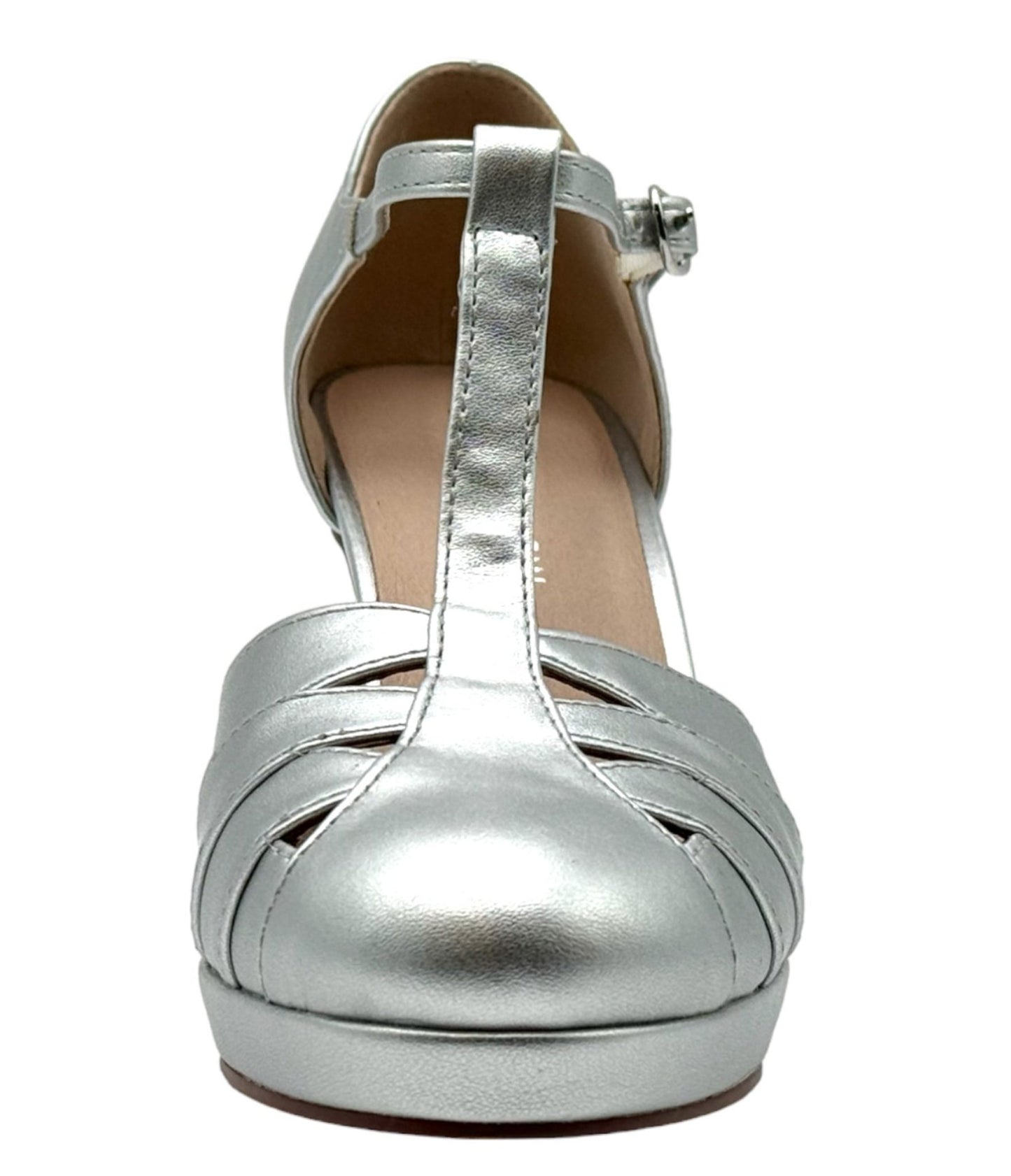 Chelsea Crew Silver T - Strap Francine Heels - Unique Vintage - Womens, SHOES, HEELS