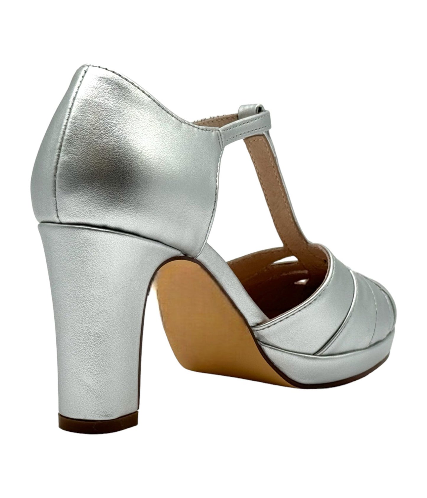 Chelsea Crew Silver T - Strap Francine Heels - Unique Vintage - Womens, SHOES, HEELS