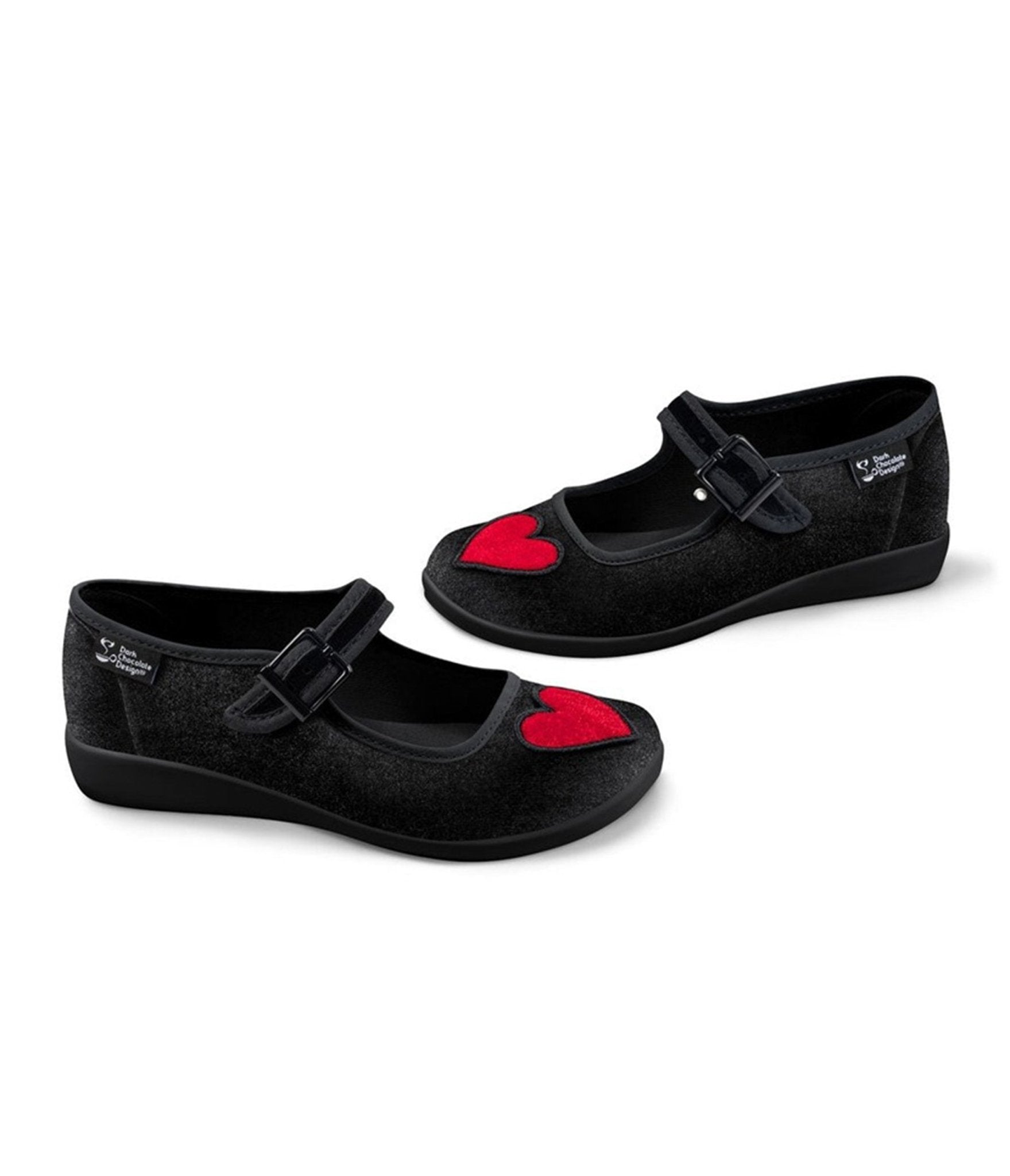 Chocolaticas® Black & Red Heart Velvet Mary Jane Flats – Unique Vintage