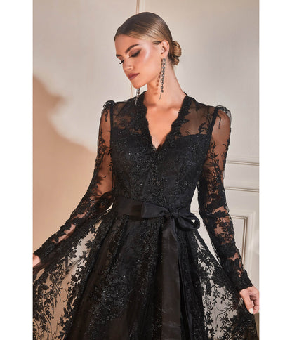 Cinderella Divine Black Long Sleeve Prom Gown - Unique Vintage - Womens, DRESSES, PROM AND SPECIAL OCCASION