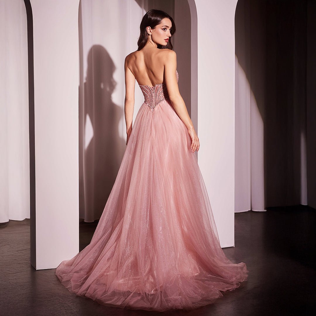 Cinderella Divine Blush Beaded Strapless Tulle Prom Dress - Unique Vintage - Womens, DRESSES, PROM AND SPECIAL OCCASION