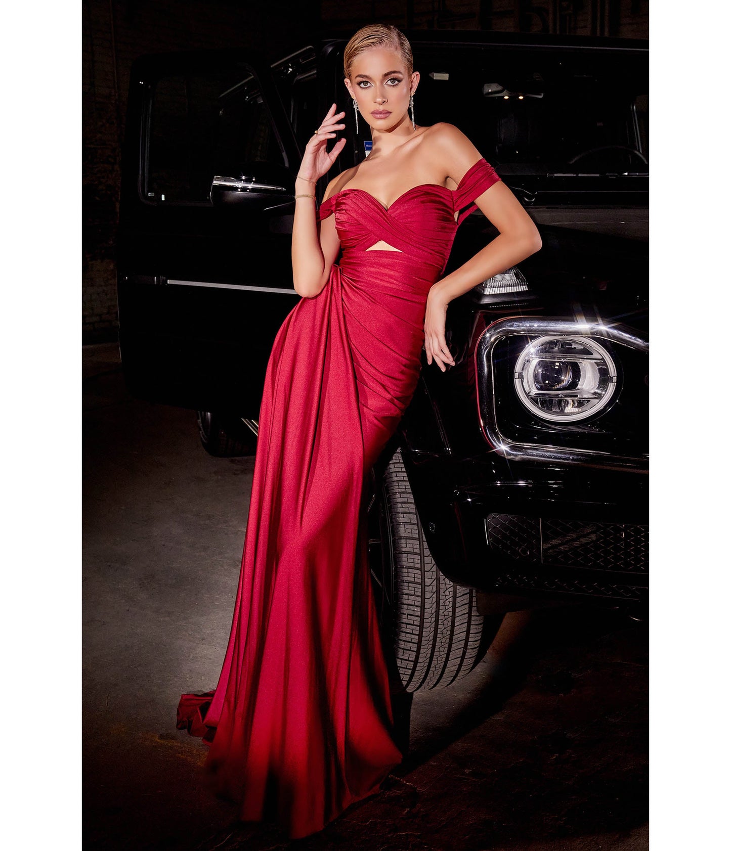 Cinderella Divine Deep Red Keyhole Satin Prom Gown - Unique Vintage - Womens, DRESSES, PROM AND SPECIAL OCCASION