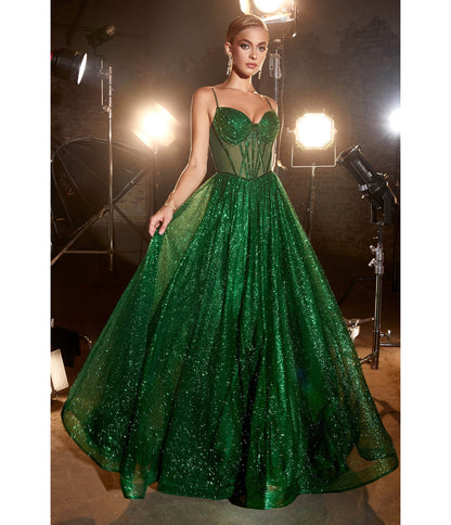 Cinderella Divine Emerald Corset Glitter Prom Gown - Unique Vintage - Womens, DRESSES, PROM AND SPECIAL OCCASION
