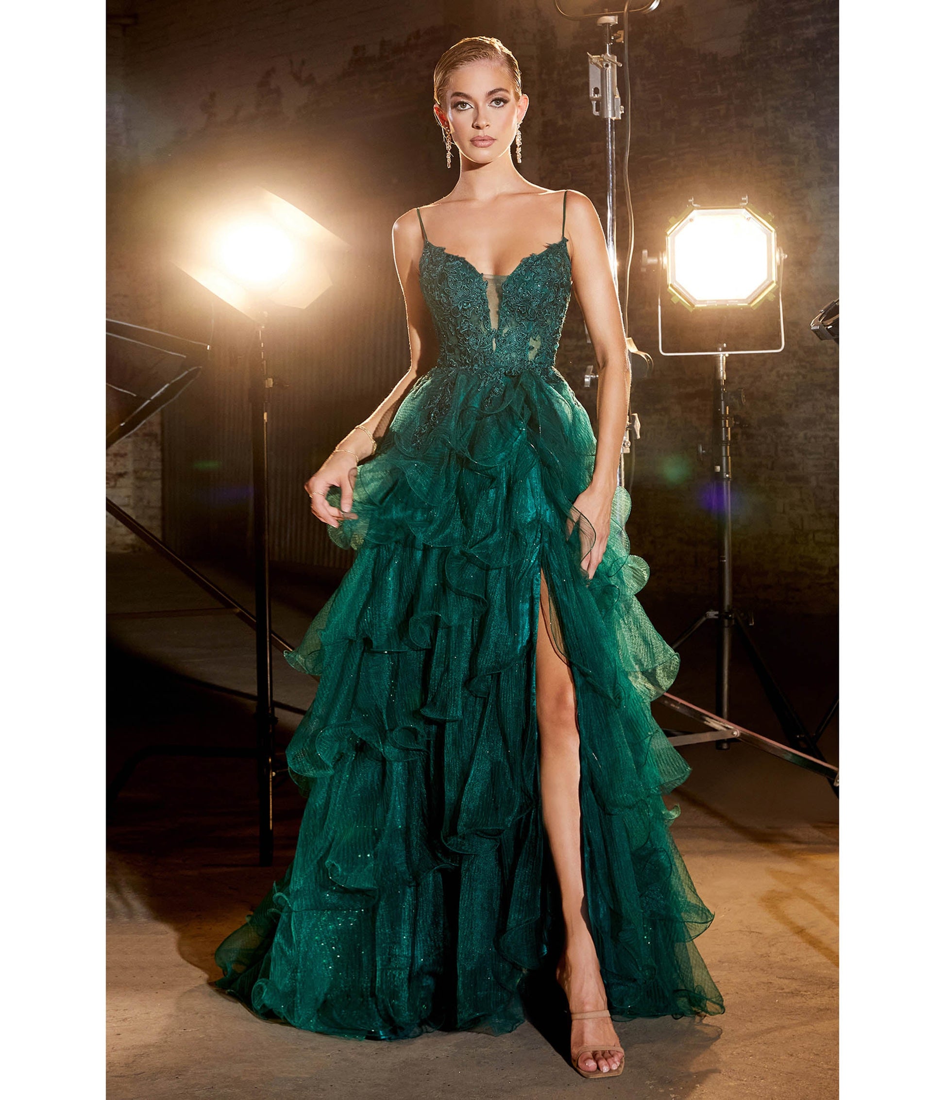Cinderella Divine Emerald Feather Glitter Prom Dress - Unique Vintage - Womens, DRESSES, PROM AND SPECIAL OCCASION