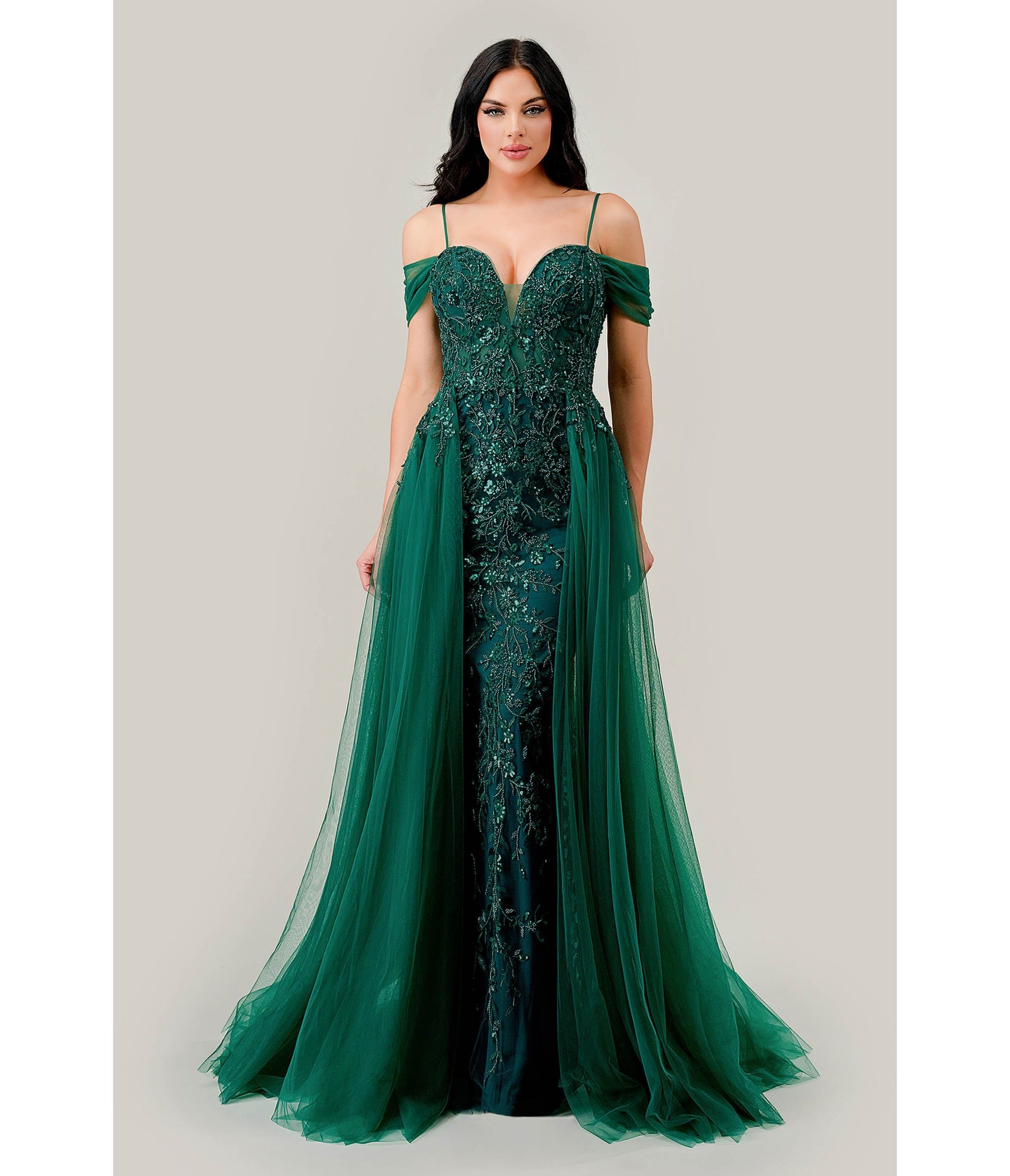 Cinderella Divine Emerald Off Shoulder Prom Gown - Unique Vintage - Womens, DRESSES, PROM AND SPECIAL OCCASION
