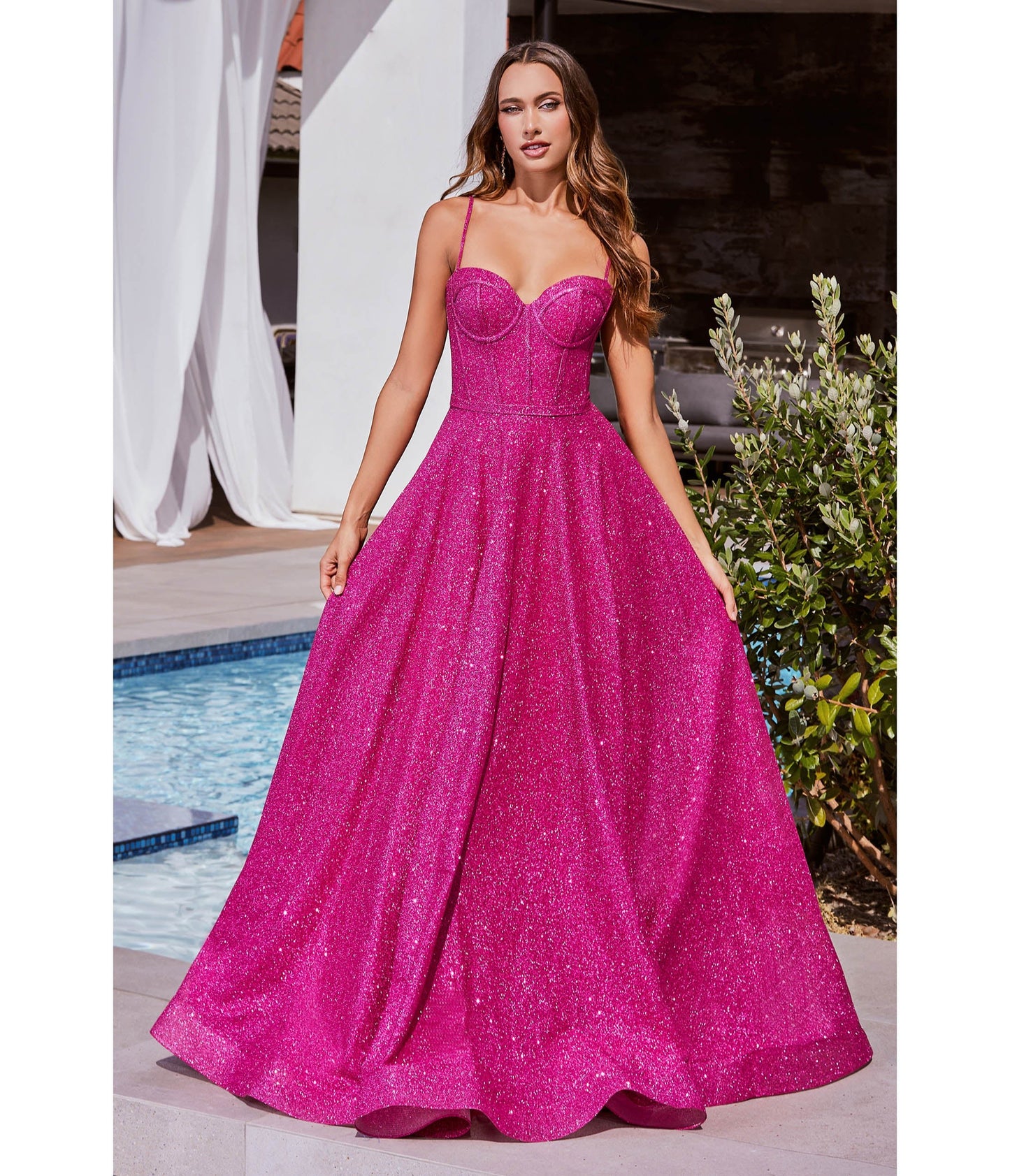 Cinderella Divine Fuschia Glitter Strapless Prom Gown - Unique Vintage - Womens, DRESSES, PROM AND SPECIAL OCCASION