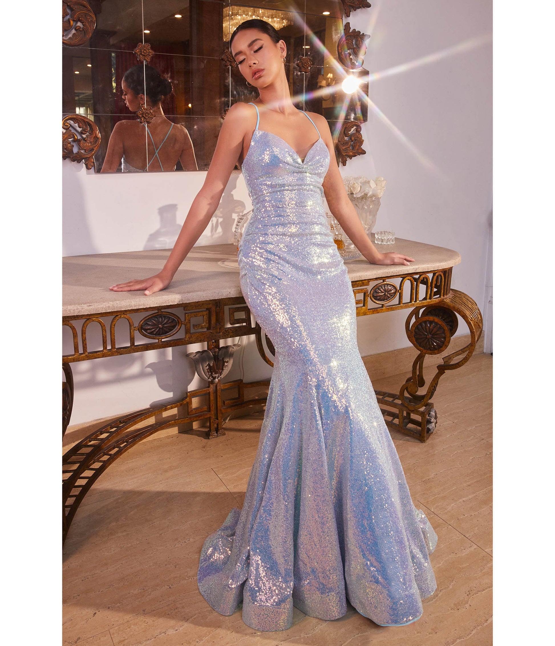 Cinderella Divine Iridescent Blue Sparkle Mermaid Prom Gown - Unique Vintage - Womens, DRESSES, PROM AND SPECIAL OCCASION