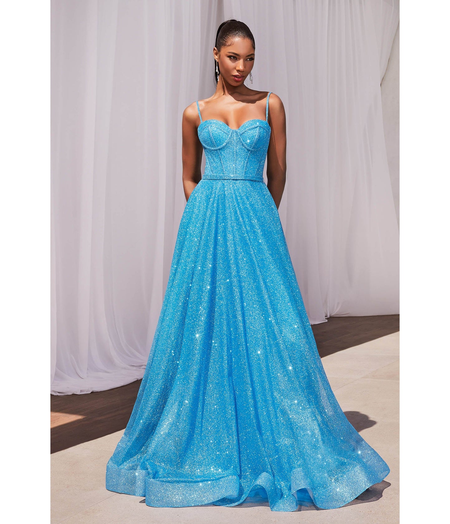 Cinderella Divine Ocean Blue Glitter Strapless Prom Gown - Unique Vintage - Womens, DRESSES, PROM AND SPECIAL OCCASION