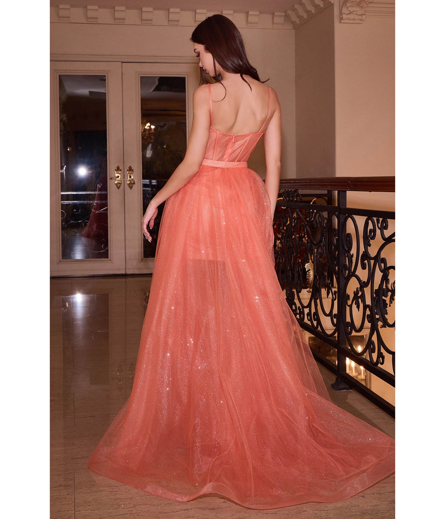 Cinderella Divine Orange Sparkle Gown - Unique Vintage - Womens, DRESSES, PROM AND SPECIAL OCCASION
