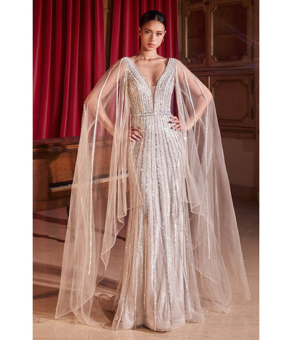 Cinderella Divine Platinum Cape Art Deco Prom Gown - Unique Vintage - Womens, DRESSES, PROM AND SPECIAL OCCASION
