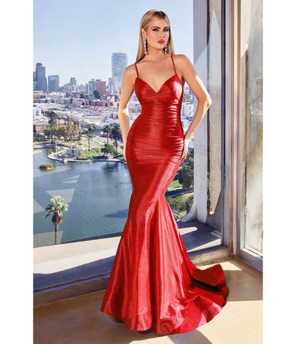 Cinderella Divine Red Halter Strappy Prom Gown - Unique Vintage - Womens, DRESSES, PROM AND SPECIAL OCCASION