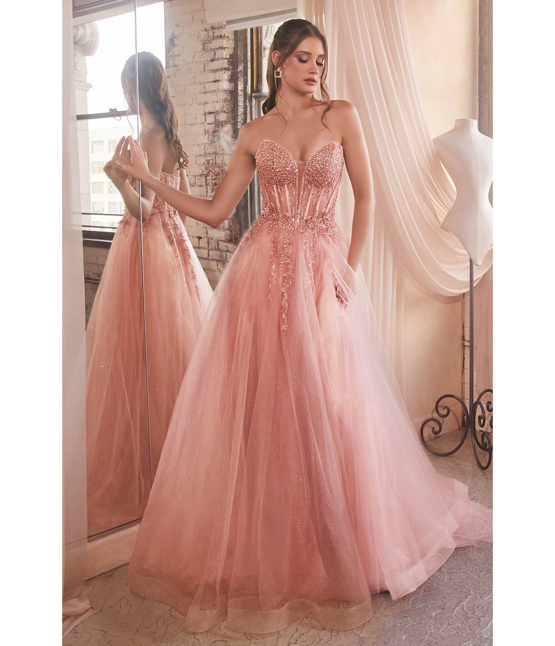 Cinderella Divine Rose Gold Sparkle Corset Top Prom Gown - Unique Vintage - Womens, DRESSES, PROM AND SPECIAL OCCASION