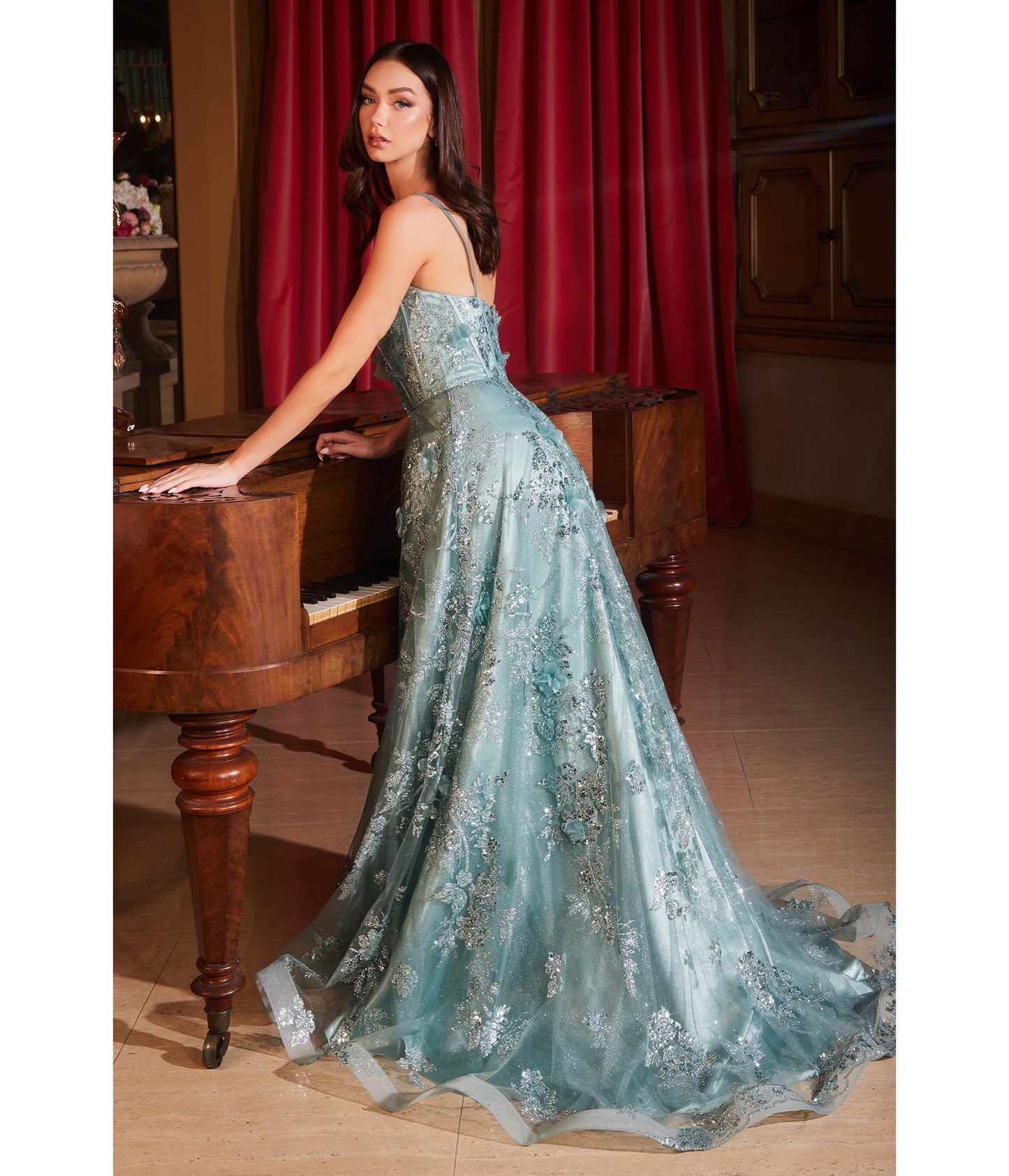 Cinderella Divine Sage Flower Sparkle Prom Gown - Unique Vintage - Womens, DRESSES, PROM AND SPECIAL OCCASION