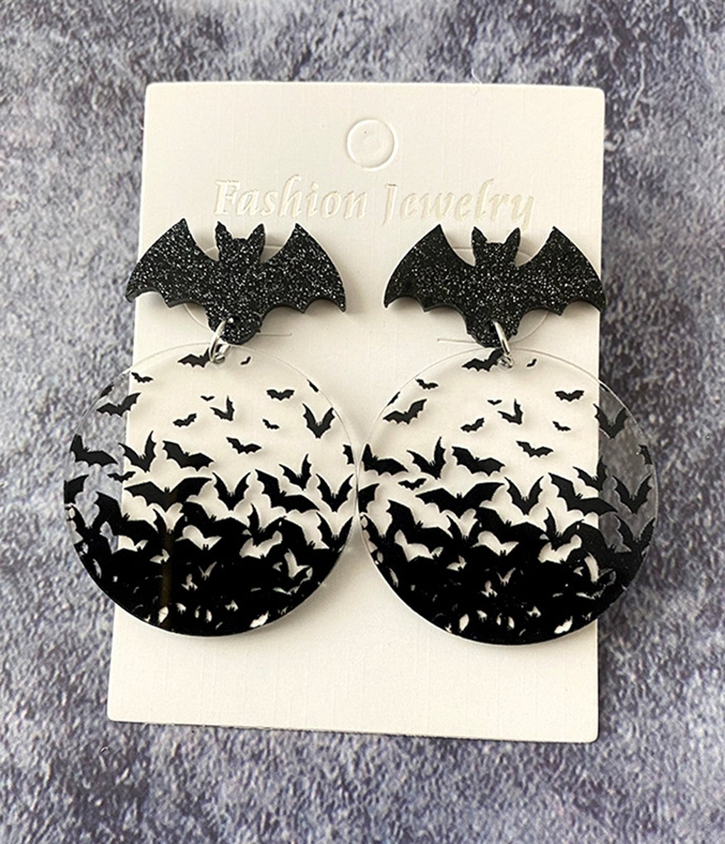 Clear & Black Halloween Bat Earrings - Unique Vintage - Womens, ACCESSORIES, JEWELRY