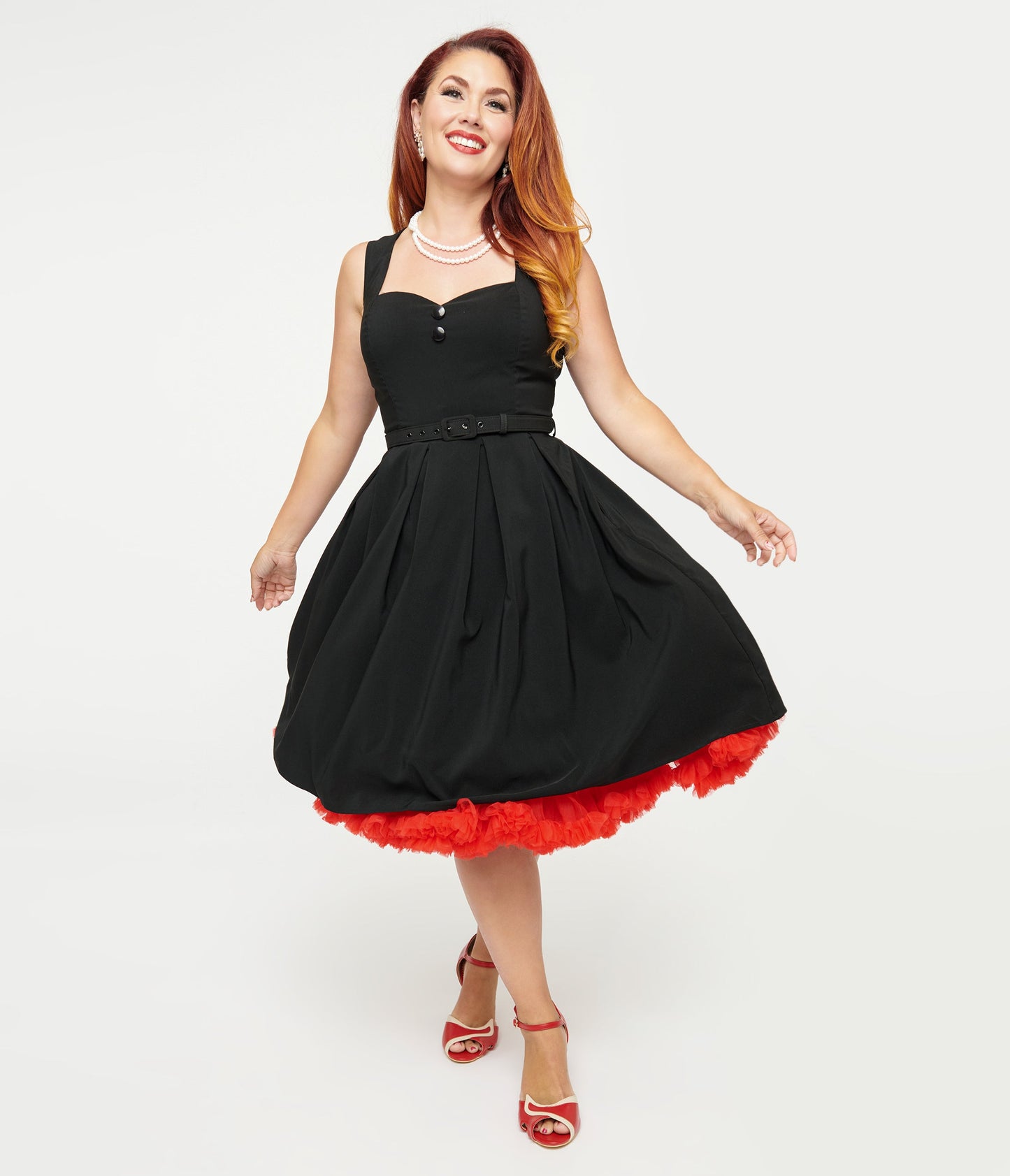 Collectif 1950s Black Patty Midi Dress - Unique Vintage - Womens, DRESSES, SWING