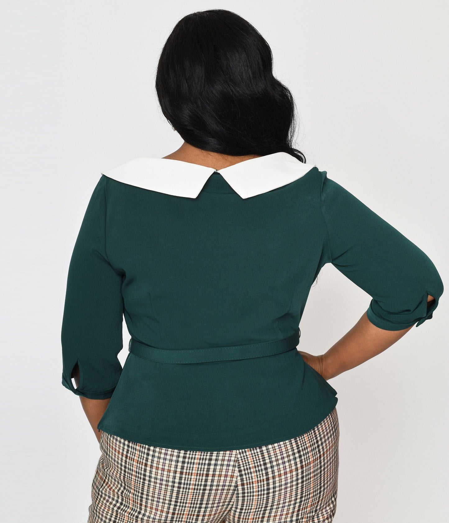 Collectif Green & Floral Collar Peplum Blouse - Unique Vintage - Womens, TOPS, WOVEN TOPS