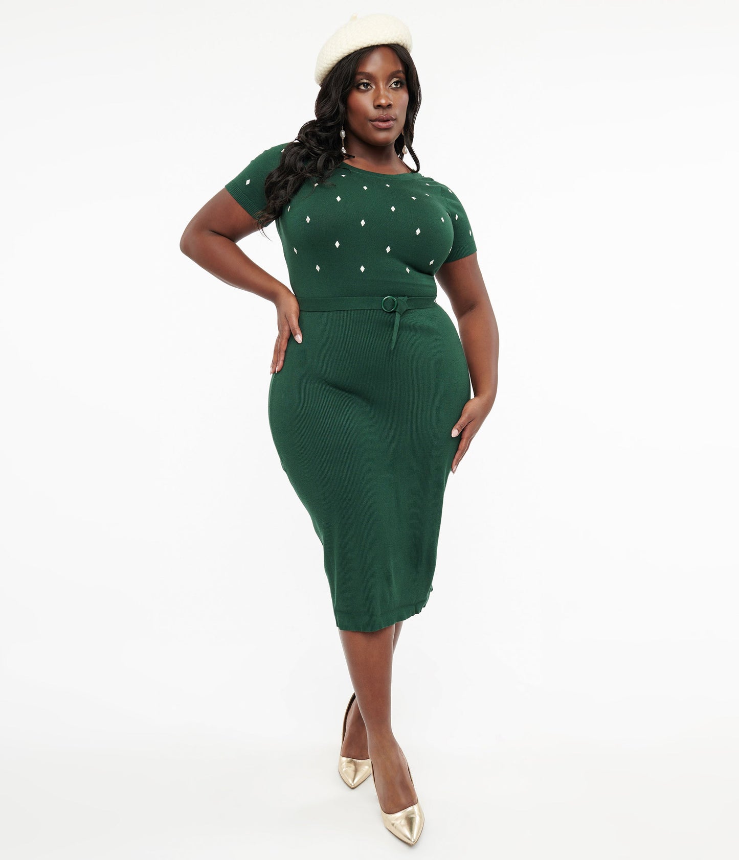 Collectif Plus Size Green Knit Wiggle Dress - Unique Vintage - Womens, DRESSES, WIGGLE