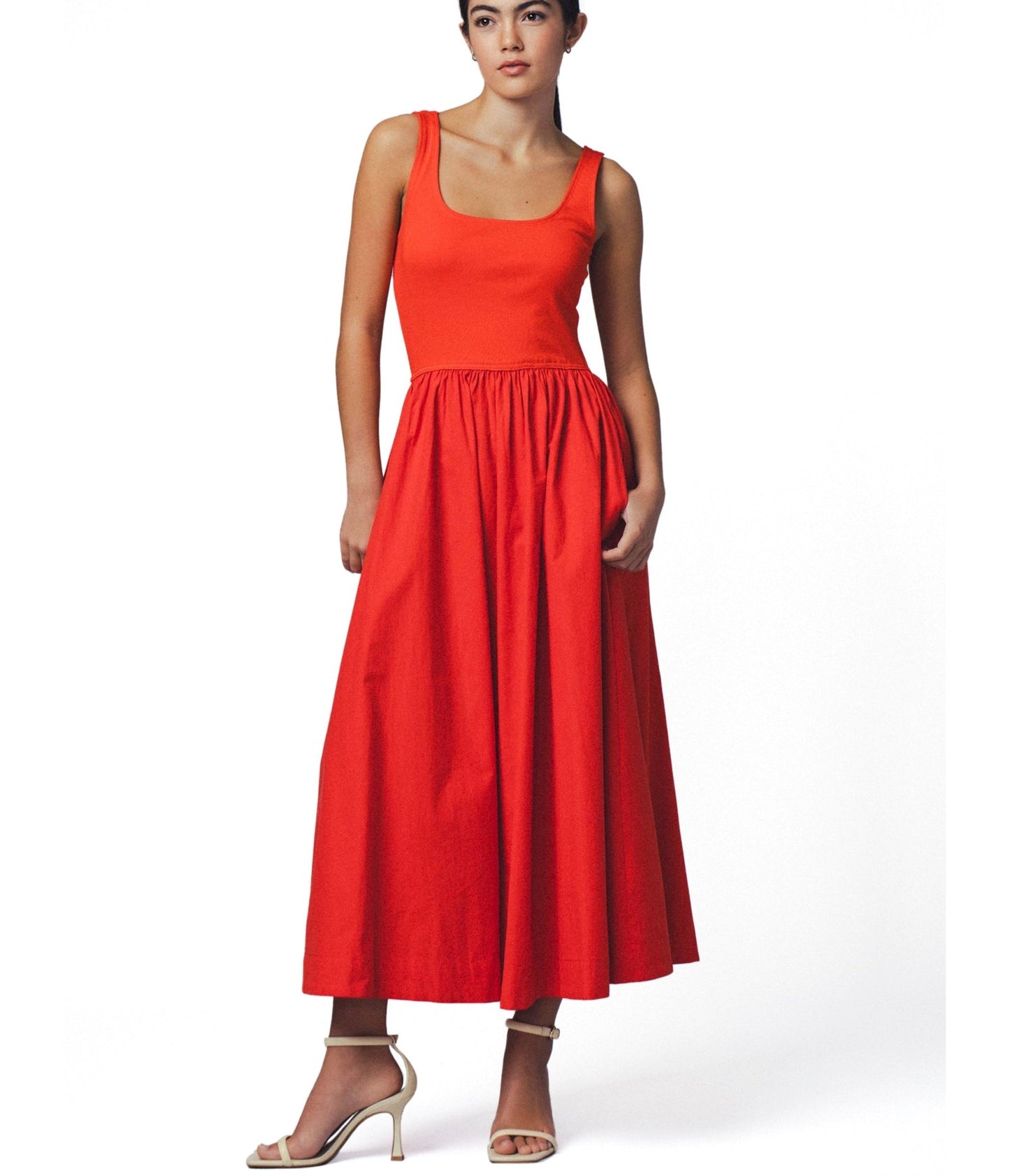 Coral Cotton One Way Tank Midi Dress - Unique Vintage - Womens, DRESSES, FIT AND FLARE