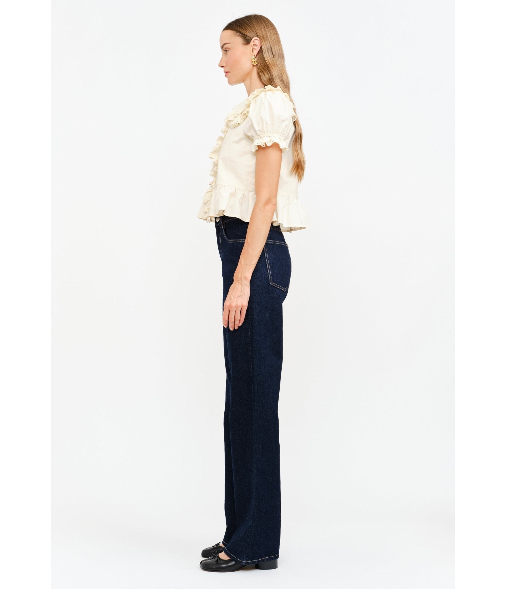 Cream Cotton Ruffle Gianna Blouse - Unique Vintage - Womens, TOPS, SHIRTS