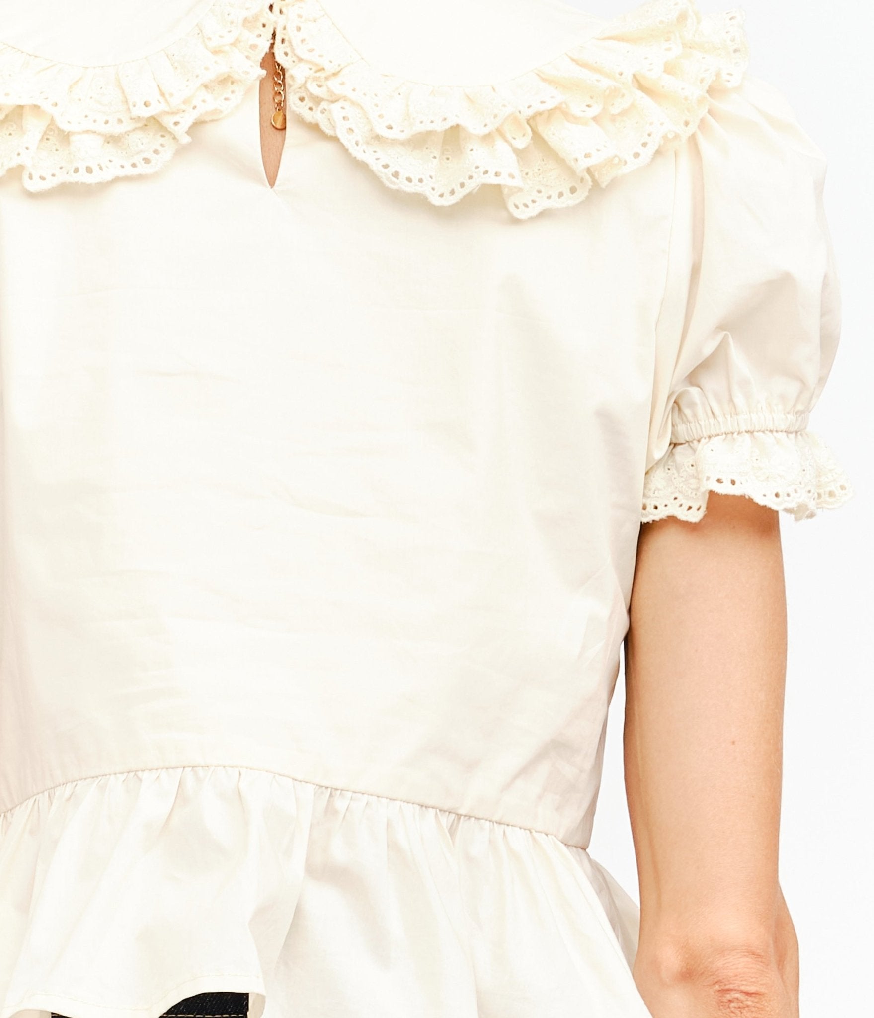 Cream Cotton Ruffle Gianna Blouse - Unique Vintage - Womens, TOPS, SHIRTS