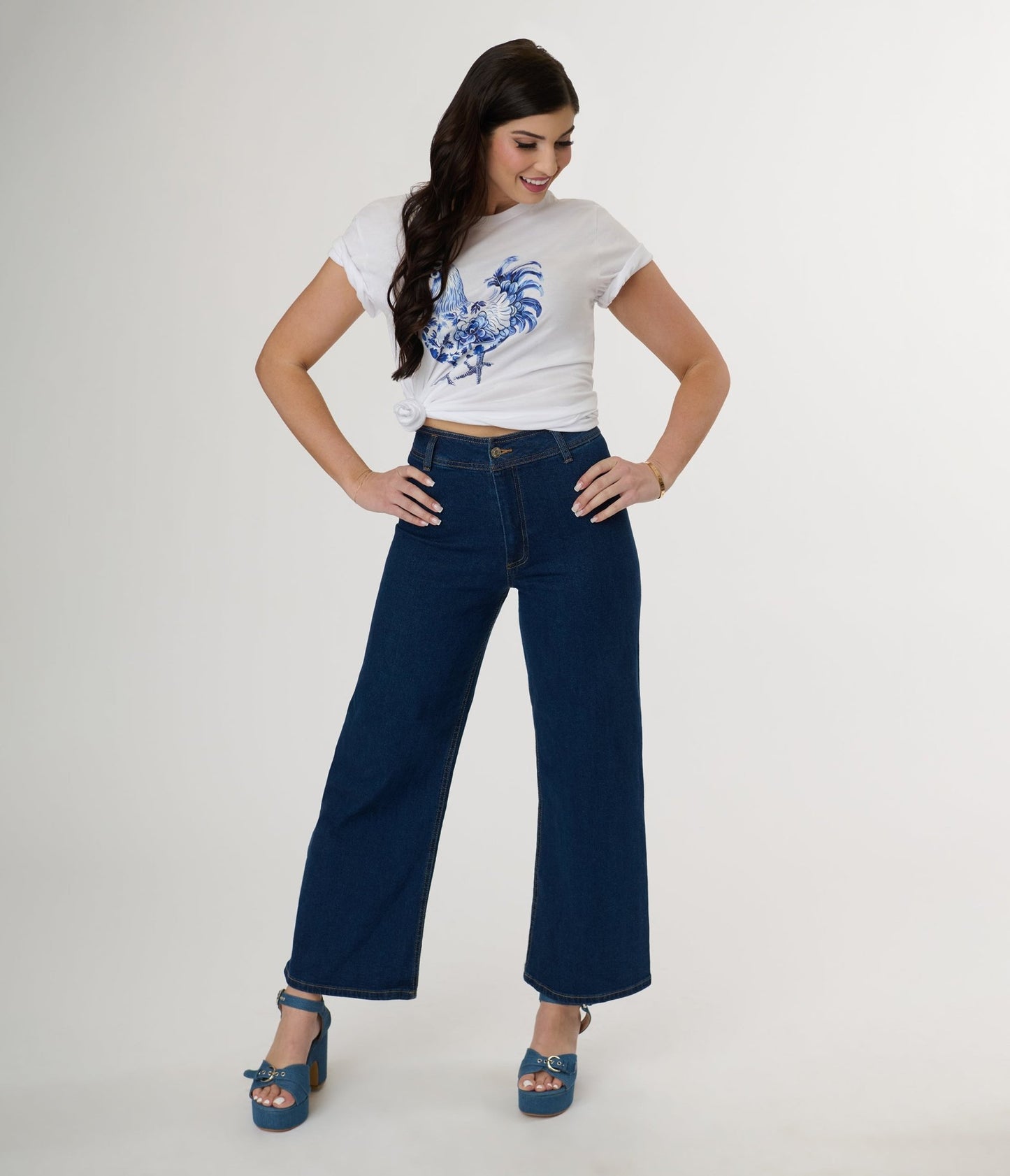 Dark Denim High Rise Wide Leg Jeans - Unique Vintage - Womens, BOTTOMS, JEANS