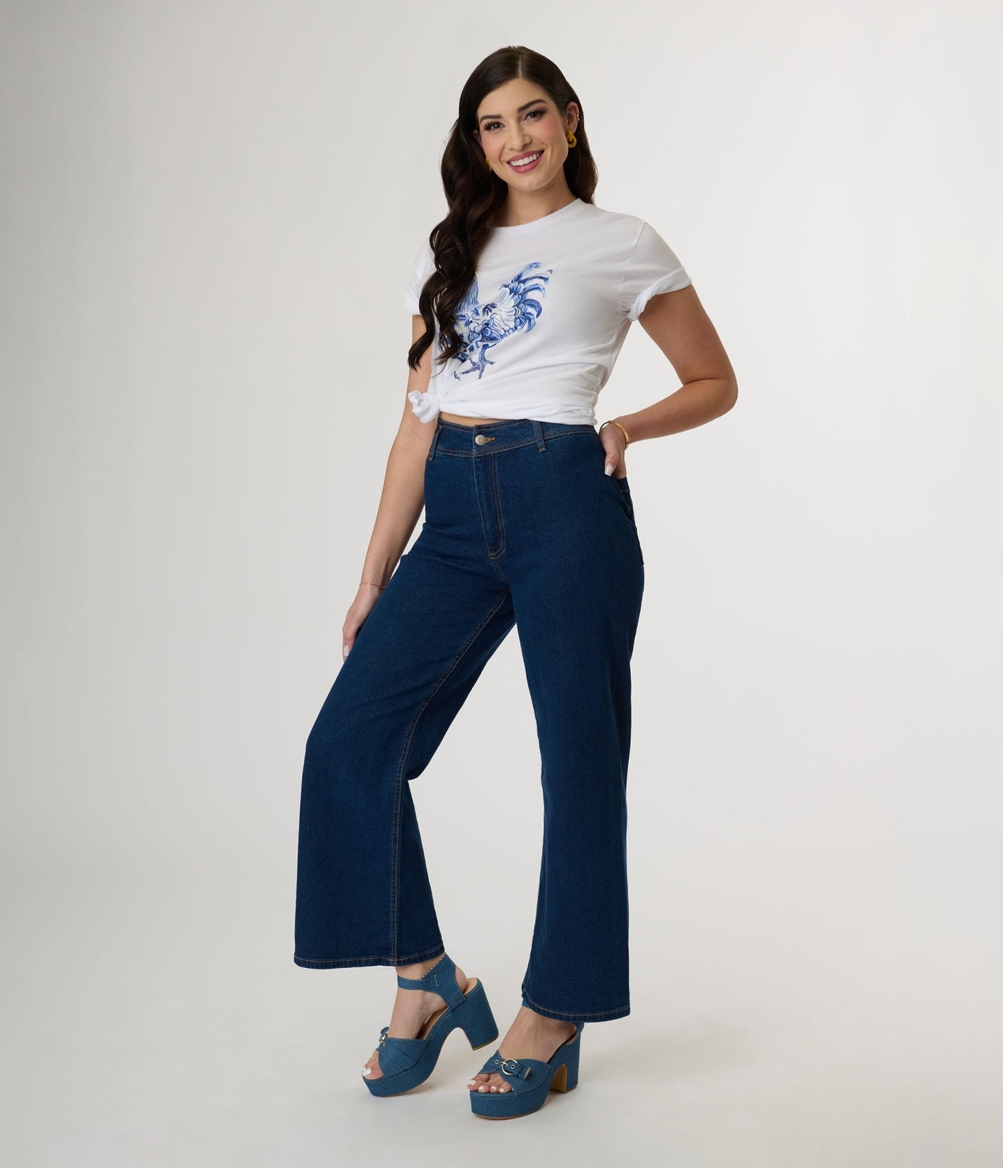Dark Denim High Rise Wide Leg Jeans - Unique Vintage - Womens, BOTTOMS, JEANS