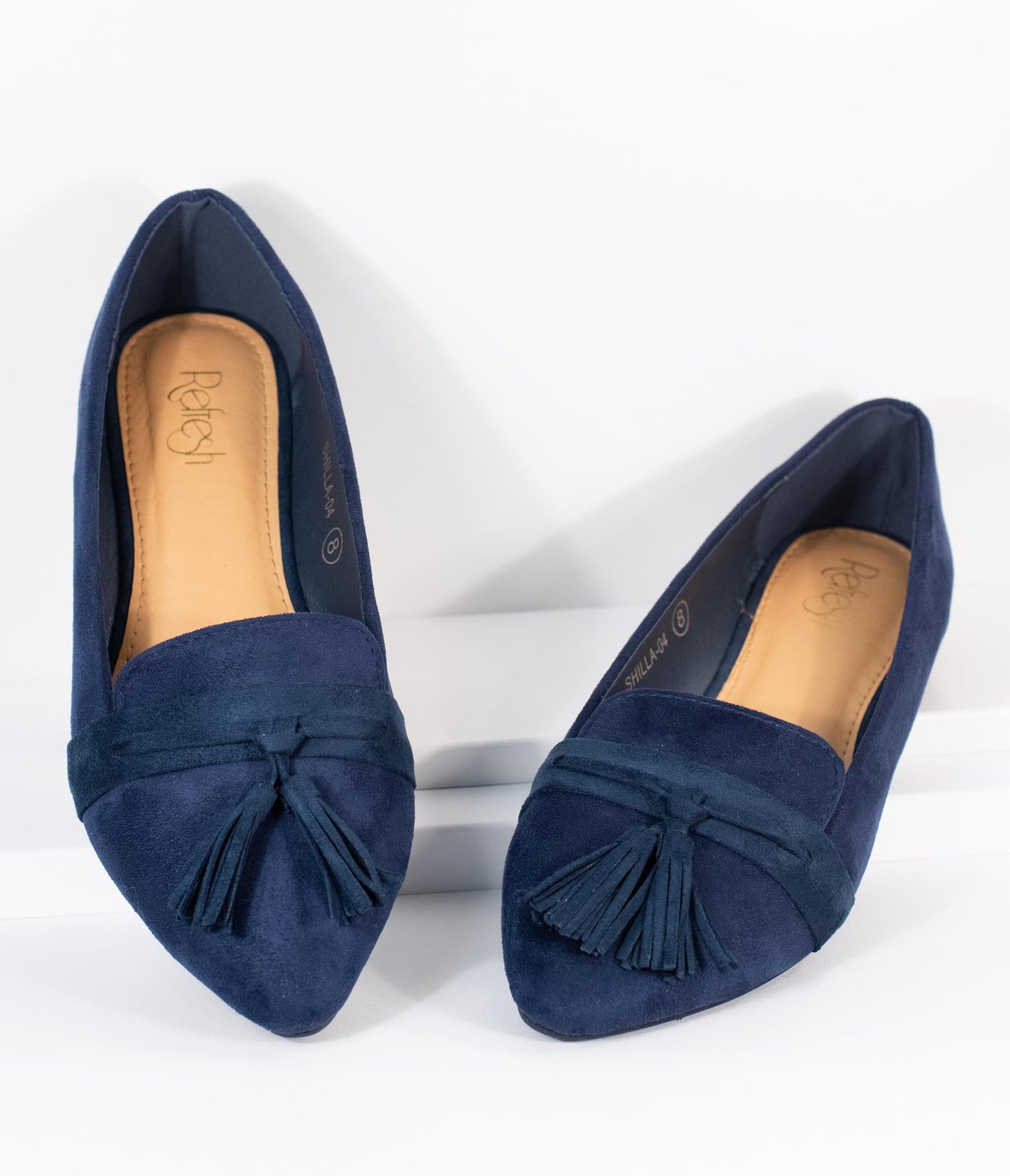 Dark Navy Blue Suede Tassel Loafer - Unique Vintage - Womens, SHOES, LOAFERS