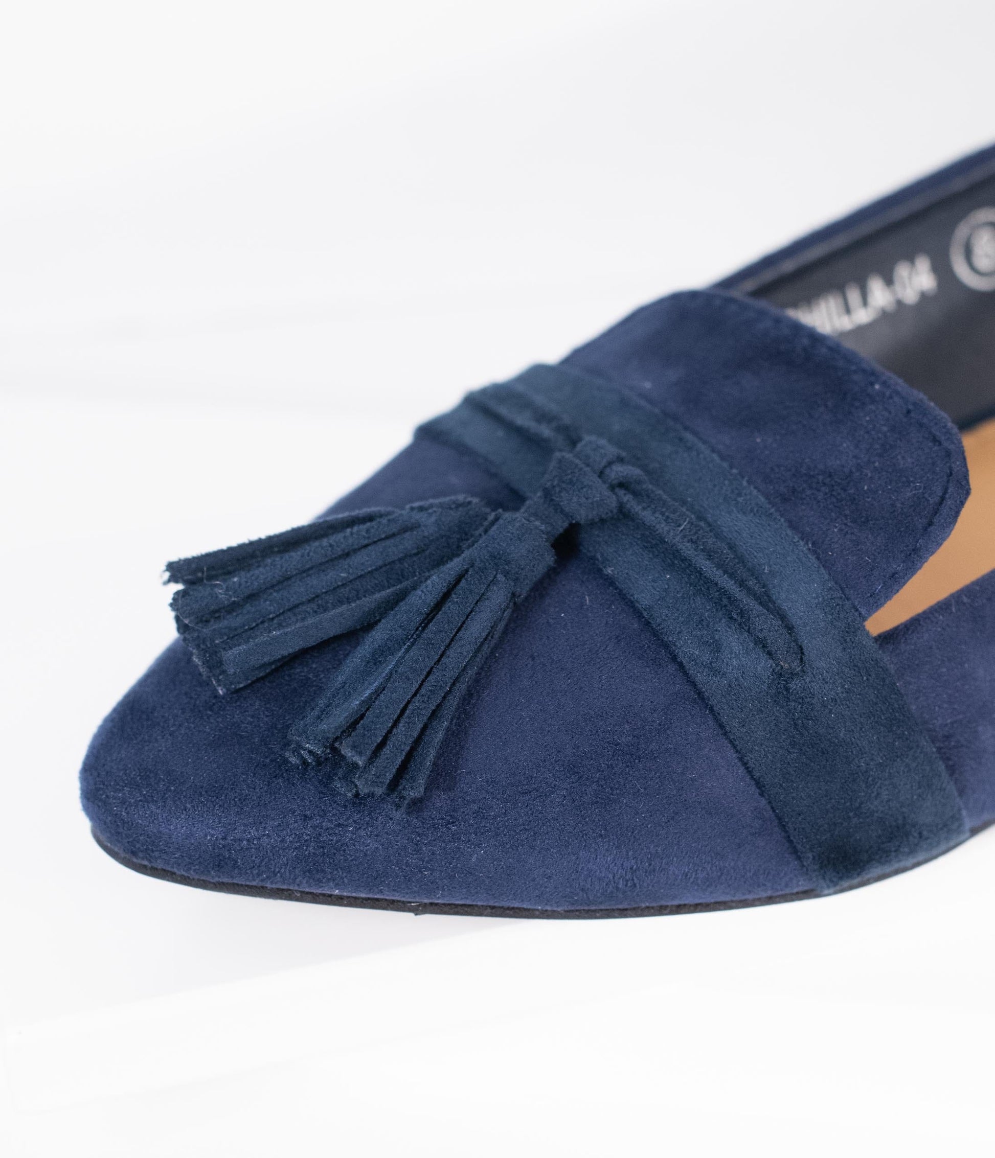 Dark Navy Blue Suede Tassel Loafer - Unique Vintage - Womens, SHOES, LOAFERS
