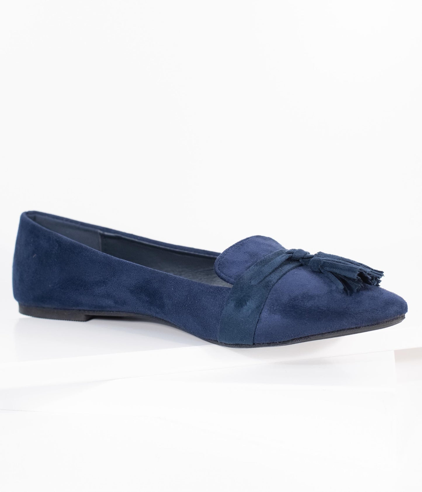 Dark Navy Blue Suede Tassel Loafer - Unique Vintage - Womens, SHOES, LOAFERS