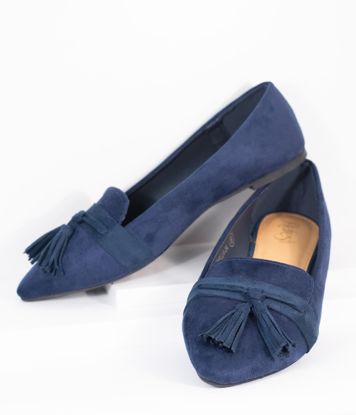 Dark Navy Blue Suede Tassel Loafer - Unique Vintage - Womens, SHOES, LOAFERS