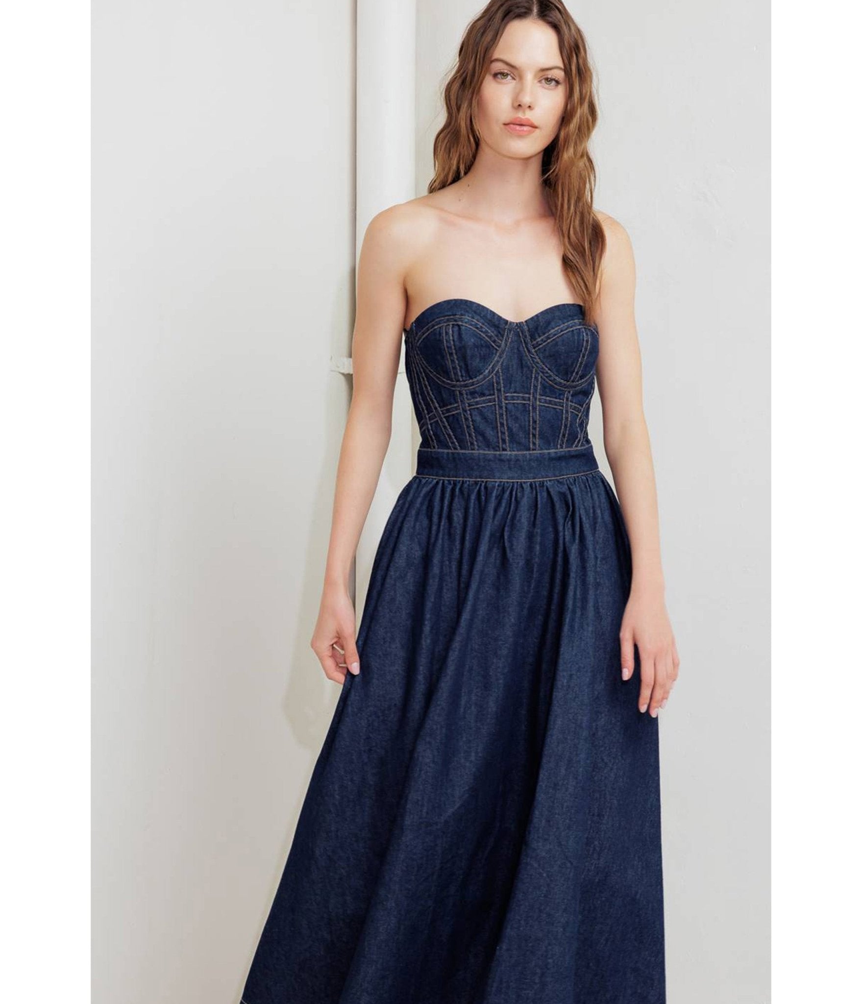 Denim Strapless Midi Dress - Unique Vintage - Womens, DRESSES, MIDI