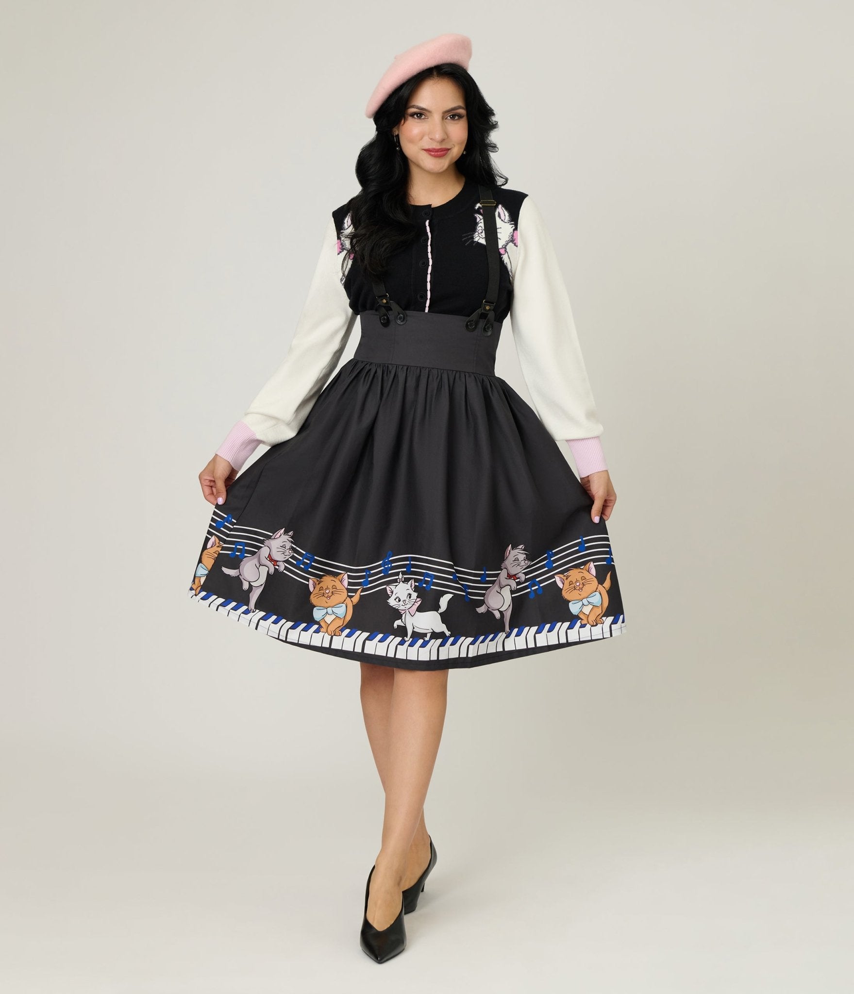 Disney Aristocats Collection by Unique Vintage Aristocats Piano Border Suspender Swing Skirt