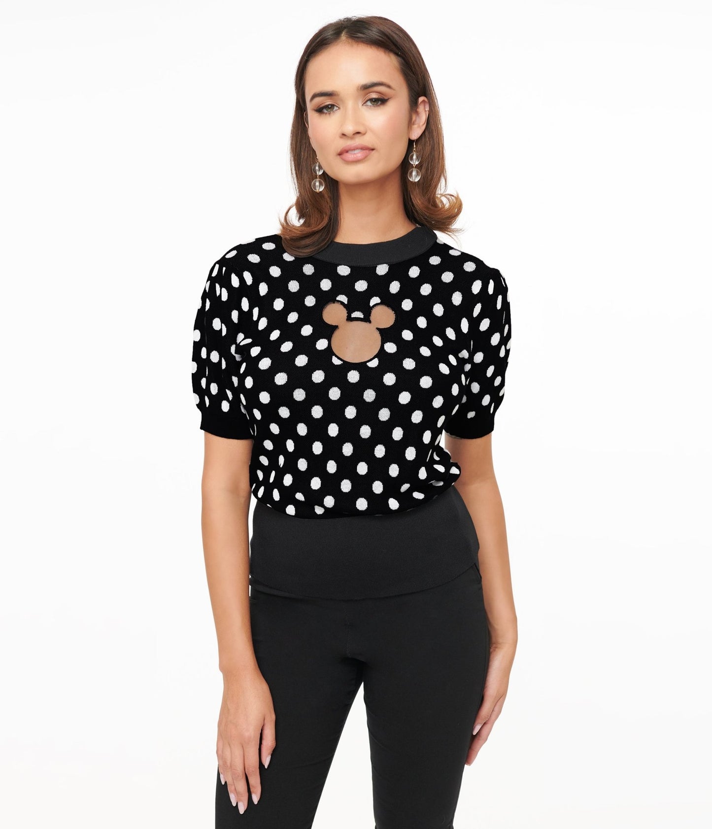Disney Mickey & Friends Collection by Unique Vintage Black Polka Dot Mickey Mouse Cutout Sweater - Unique Vintage - SWEATERS