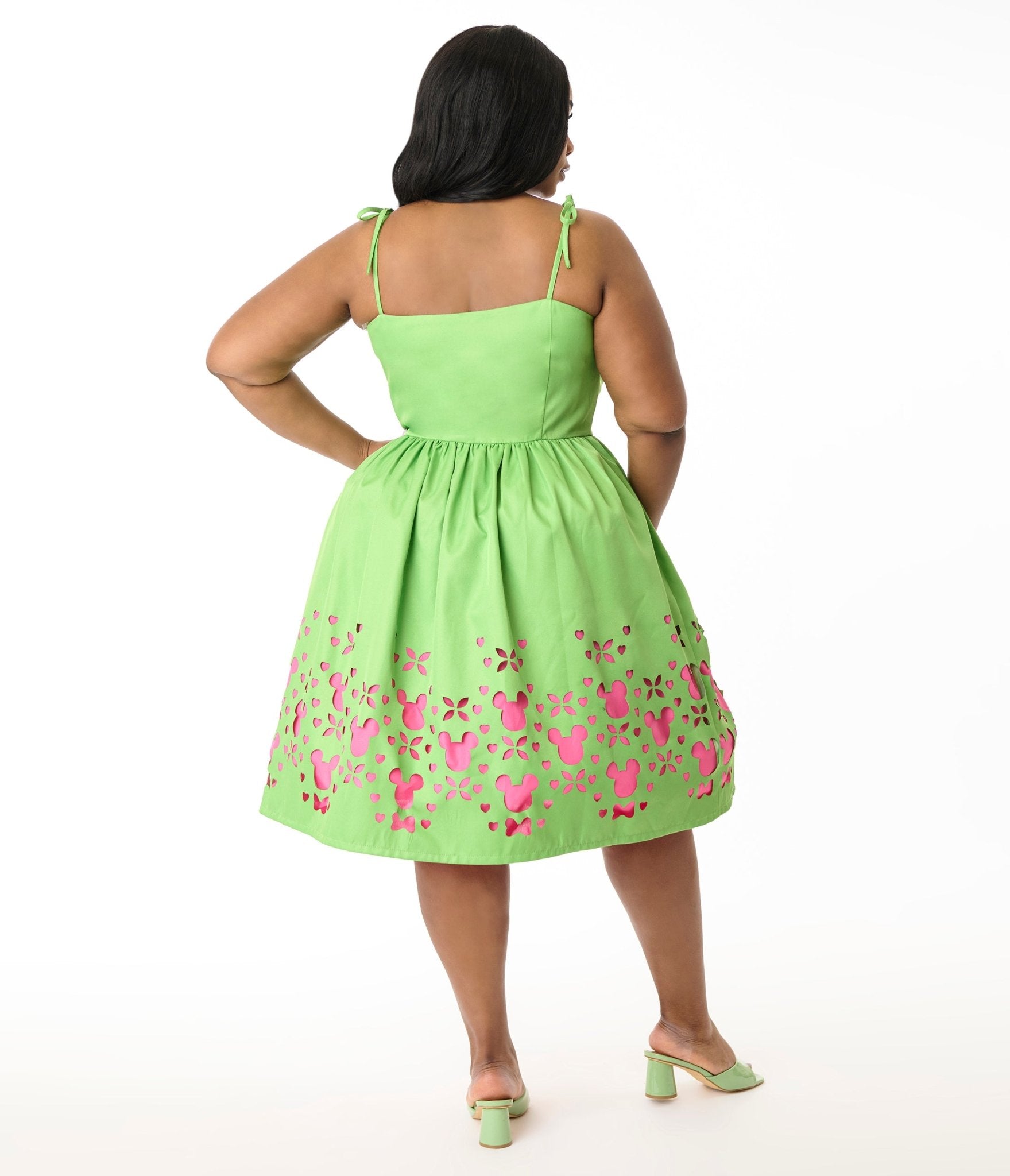 Disney Mickey & Friends Collection by Unique Vintage Plus Neon Green & Neon Pink Mickey Cutout Swing Dress - Unique Vintage