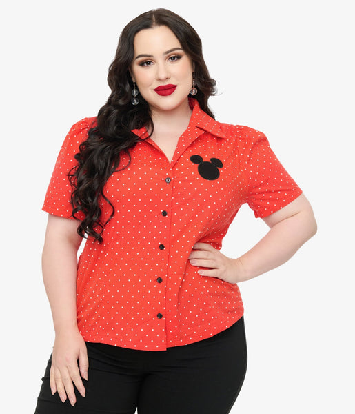 Red polka dot shirt plus size cheap