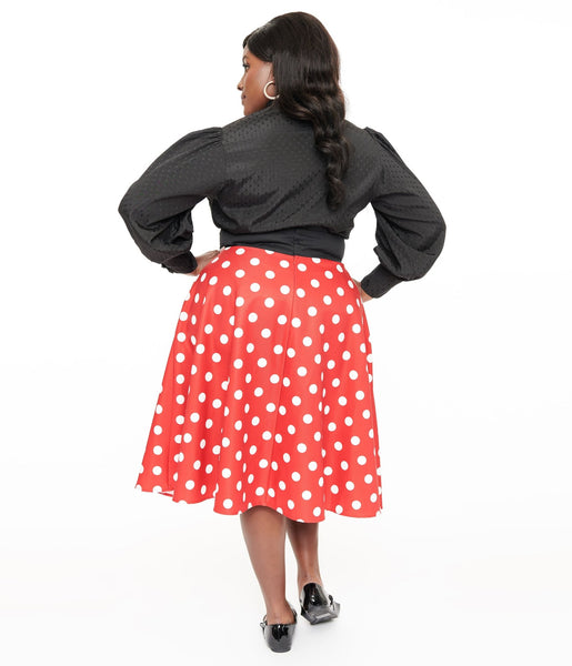 Plus size red skirt with white polka dots clearance