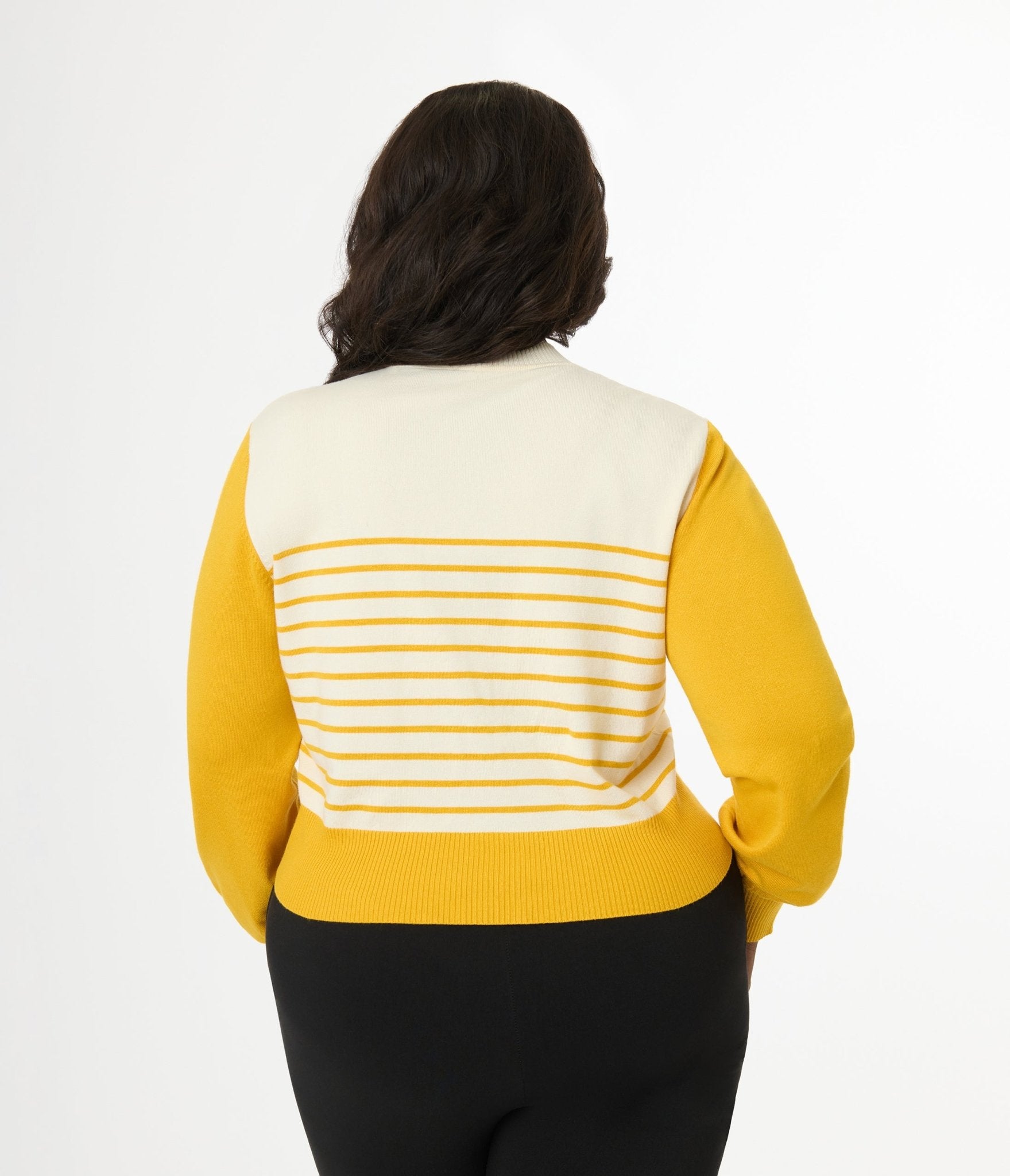 Disney Mickey & Friends Collection by Unique Vintage Plus Yellow Stripe Mickey Embroidery Cardigan - Unique Vintage - Womens
