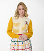 Disney Mickey & Friends Collection by Unique Vintage Yellow Stripe Mickey Embroidery Cardigan