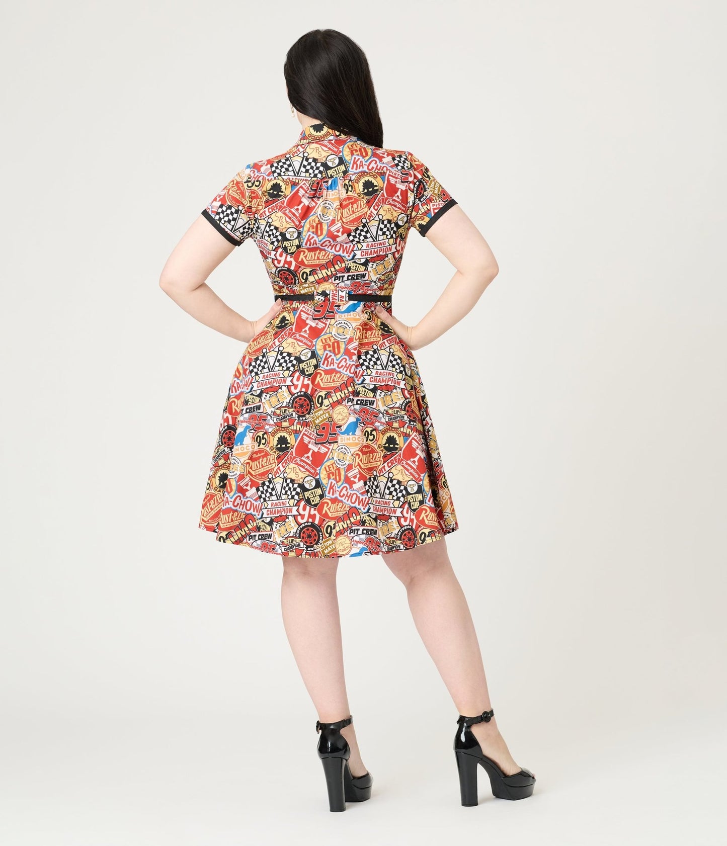 Disney Pixar Cars Collection by Smak Parlour Cars Patches Cotton Fit & Flare Dress - Unique Vintage - Womens, DRESSES, FIT AND FLARE