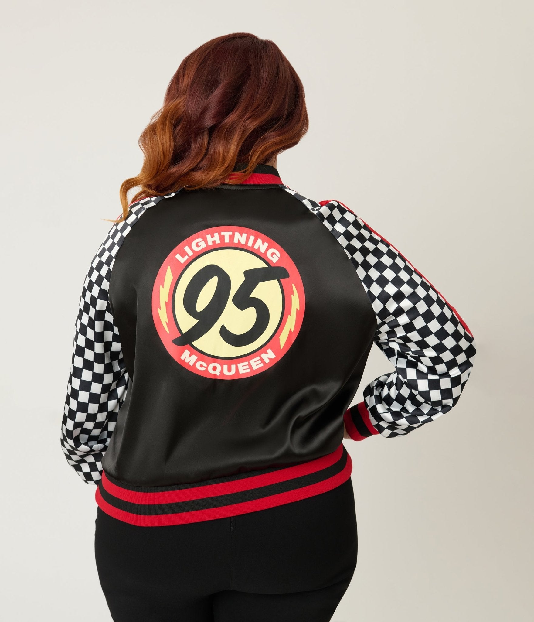 Disney Pixar Cars Collection by Unique Vintage Plus Size Lightning McQueen Champion Satin Bomber Jacket - Unique Vintage - Womens, TOPS, OUTERWEAR