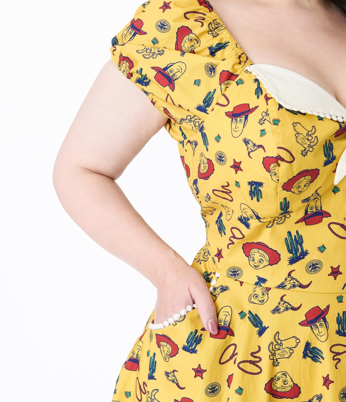 Disney Pixar Toy Story Collection by Unique Vintage Plus Size Yellow Woody & Jessie All Over Print Swing Dress - Womens