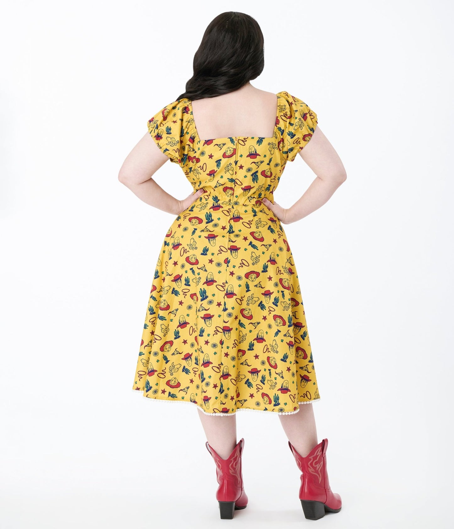 Disney Pixar Toy Story Collection by Unique Vintage Plus Size Yellow Woody & Jessie All Over Print Swing Dress - Womens