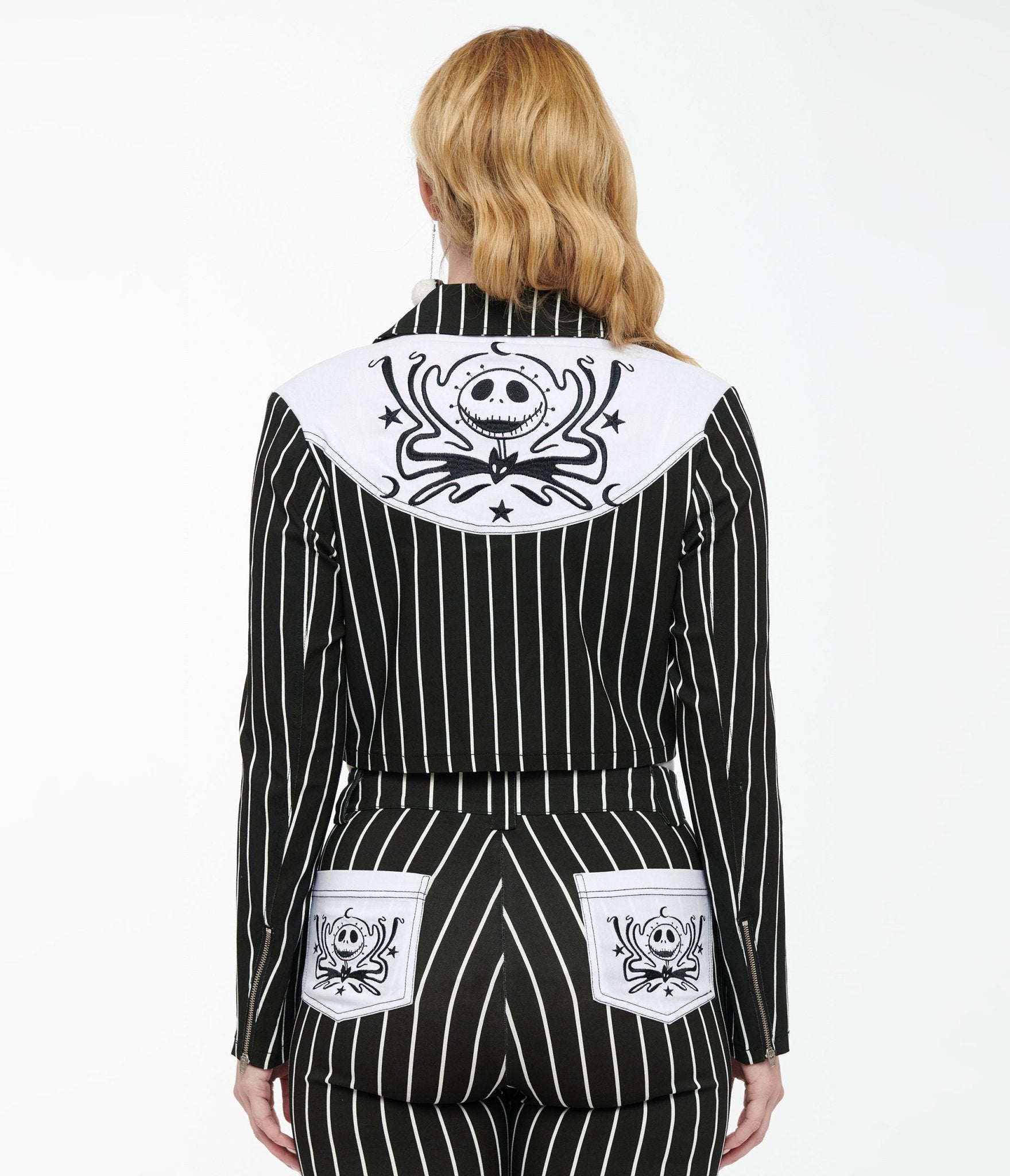 Disney The Nightmare Before Christmas by Unique Vintage Black & White Stripe Jack Skellington Western Jacket - OUTERWEAR