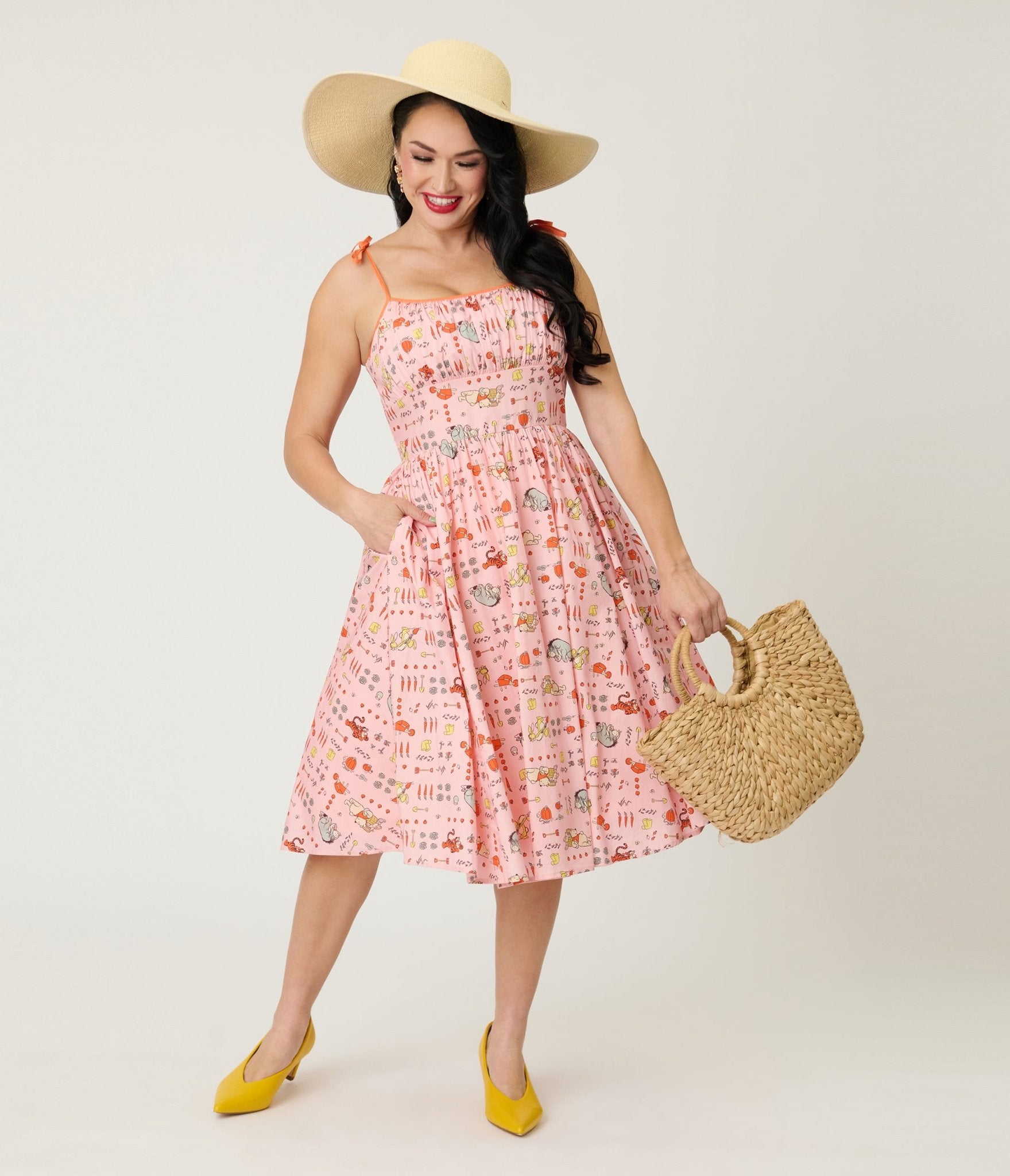 Disney Winnie the Pooh x Unique Vintage Pooh Farm Cotton Swing Dress